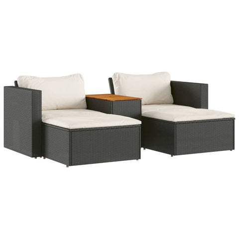 5tlg. Garten-Sofagarnitur mit Kissen Schwarz Poly Rattan Akazie