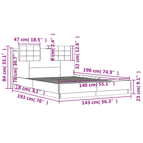 Bettgestell mit Kopfteil Betongrau 140x190 cm Holzwerkstoff