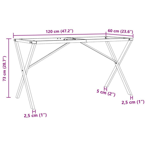 Esstisch-Gestell in X-Form 120x60x73 cm Gusseisen