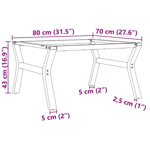 vidaXL Couchtisch-Gestell in Y-Form 80x70x43 cm Gusseisen