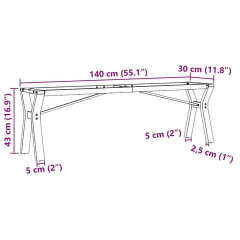 vidaXL Couchtisch-Gestell in Y-Form 140x30x43 cm Gusseisen