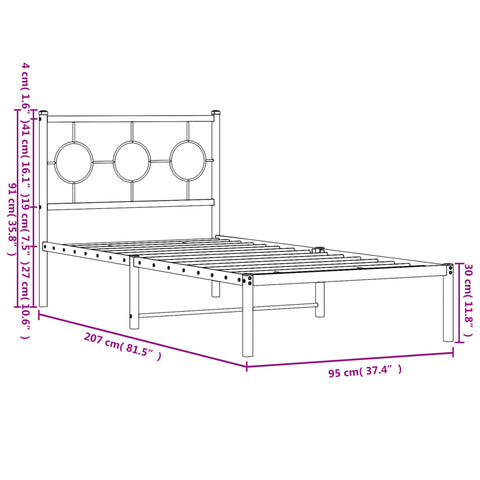 Bettgestell mit Kopfteil Metall Schwarz 90x200 cm