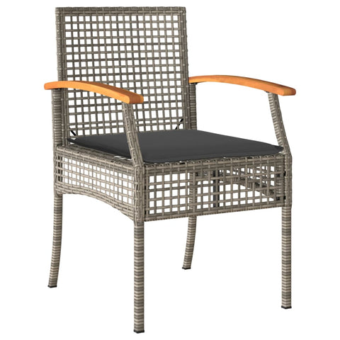 3-tlg. Bistro-Set mit Kissen Grau Poly Rattan Akazienholz