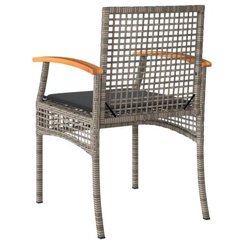 3-tlg. Bistro-Set mit Kissen Grau Poly Rattan Akazienholz