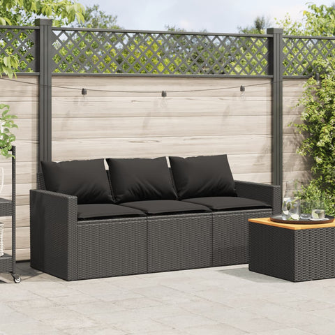 vidaXL Gartensofa mit Kissen 3-Sitzer Schwarz Poly Rattan