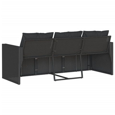 vidaXL Gartensofa mit Kissen 3-Sitzer Schwarz Poly Rattan