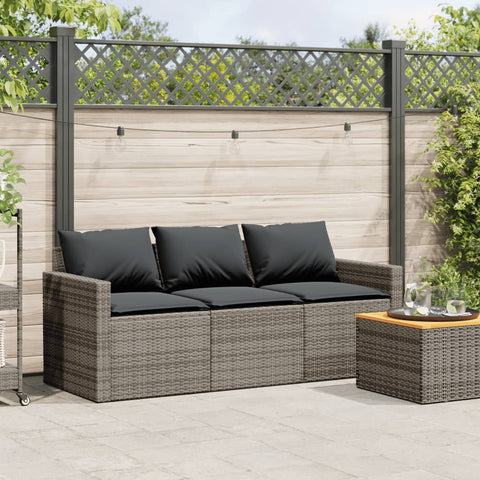 vidaXL Gartensofa mit Kissen 3-Sitzer Grau Poly Rattan