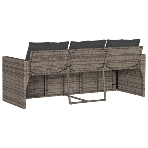 vidaXL Gartensofa mit Kissen 3-Sitzer Grau Poly Rattan