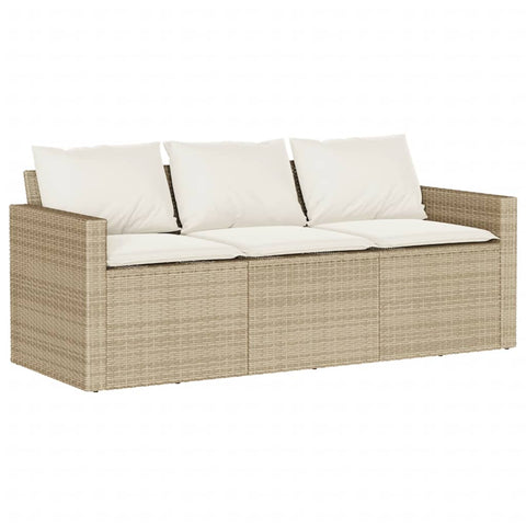 vidaXL Gartensofa mit Kissen 3-Sitzer Beige Poly Rattan