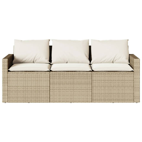 vidaXL Gartensofa mit Kissen 3-Sitzer Beige Poly Rattan