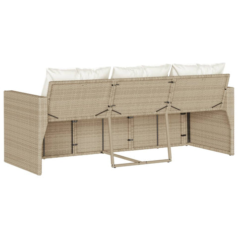 vidaXL Gartensofa mit Kissen 3-Sitzer Beige Poly Rattan