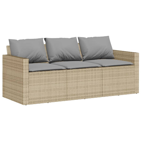 vidaXL Gartensofa mit Kissen 3-Sitzer Beige Poly Rattan