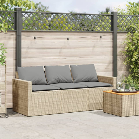 vidaXL Gartensofa mit Kissen 3-Sitzer Beige Poly Rattan