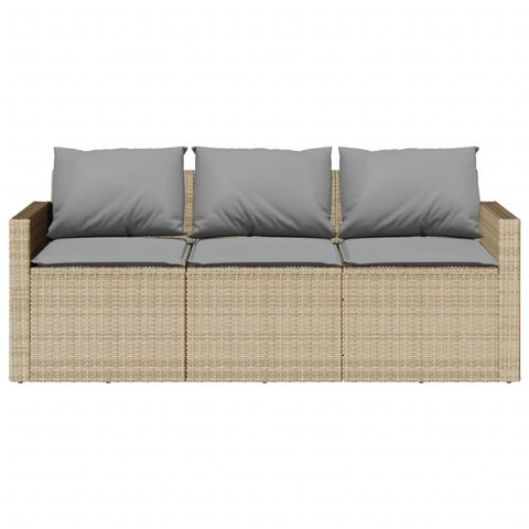 vidaXL Gartensofa mit Kissen 3-Sitzer Beige Poly Rattan