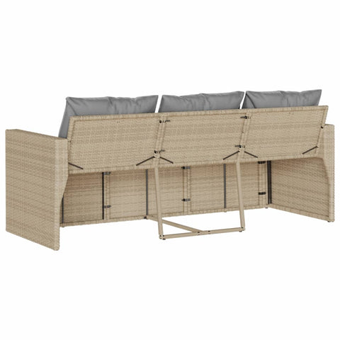 vidaXL Gartensofa mit Kissen 3-Sitzer Beige Poly Rattan