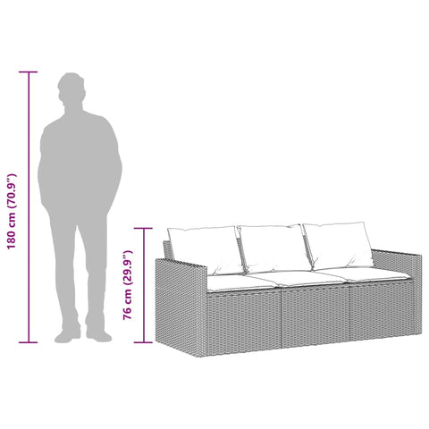 vidaXL Gartensofa mit Kissen 3-Sitzer Beige Poly Rattan