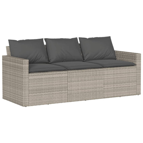 vidaXL Gartensofa mit Kissen 3-Sitzer Hellgrau Poly Rattan