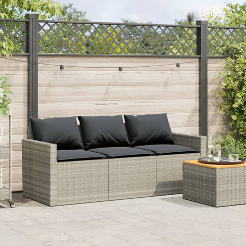 vidaXL Gartensofa mit Kissen 3-Sitzer Hellgrau Poly Rattan