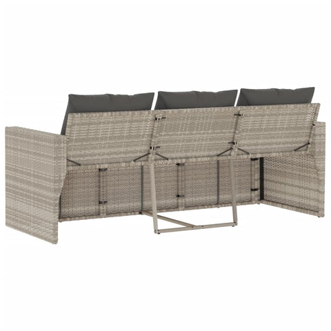 vidaXL Gartensofa mit Kissen 3-Sitzer Hellgrau Poly Rattan