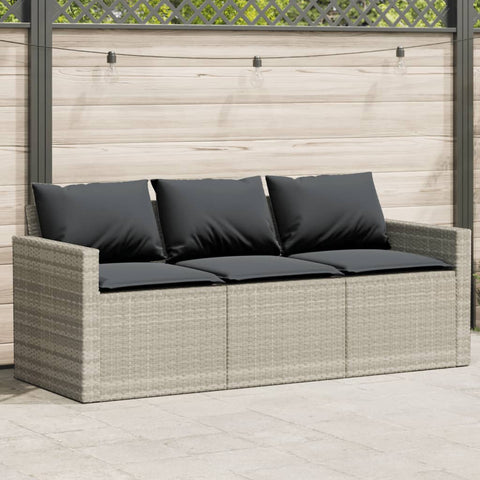 vidaXL Gartensofa mit Kissen 3-Sitzer Hellgrau Poly Rattan