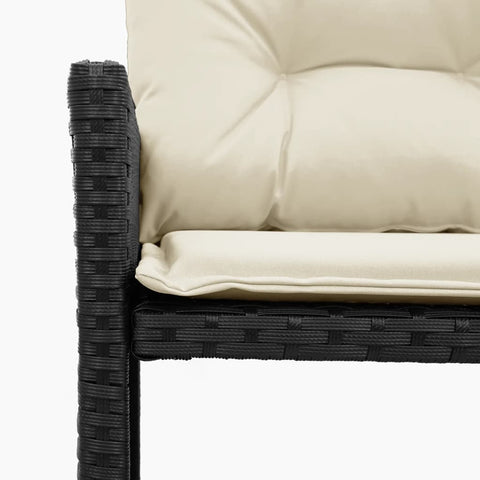 Gartensofa in L-Form mit Tisch und Kissen Schwarz Poly Rattan