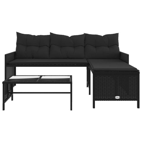 vidaXL Gartensofa in L-Form mit Tisch und Kissen Schwarz Poly Rattan