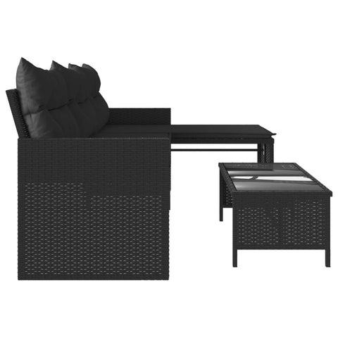 vidaXL Gartensofa in L-Form mit Tisch und Kissen Schwarz Poly Rattan