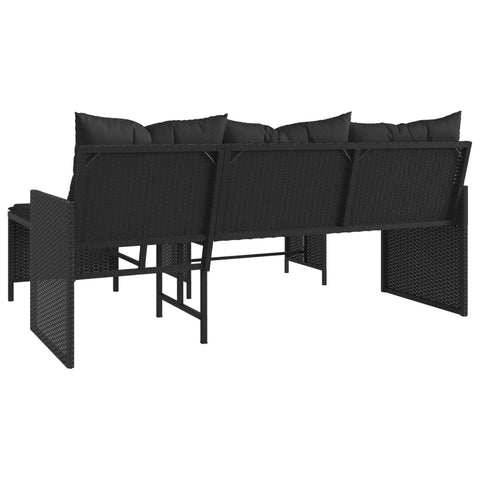 vidaXL Gartensofa in L-Form mit Tisch und Kissen Schwarz Poly Rattan