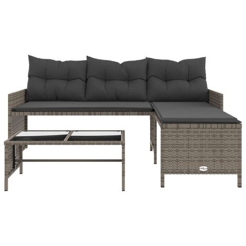 Gartensofa in L-Form mit Tisch und Kissen Grau Poly Rattan