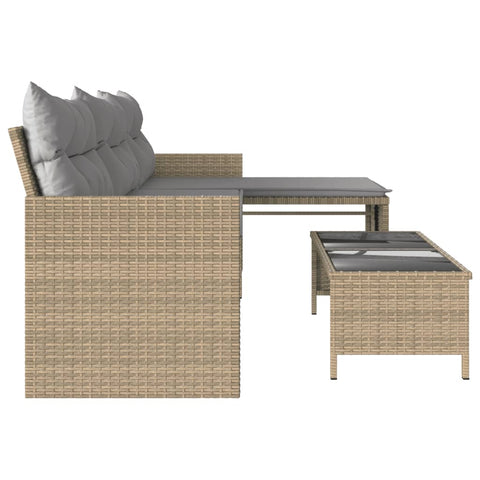 vidaXL Gartensofa in L-Form mit Tisch und Kissen Beige Poly Rattan