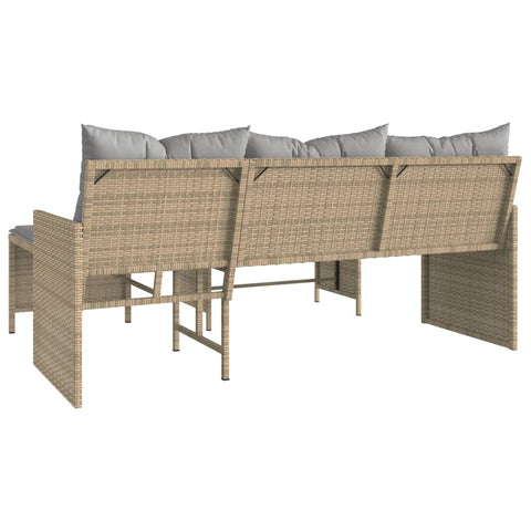 vidaXL Gartensofa in L-Form mit Tisch und Kissen Beige Poly Rattan