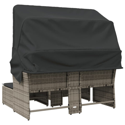 vidaXL Gartensofa 2-Sitzer mit Dach und Hockern Grau Poly Rattan