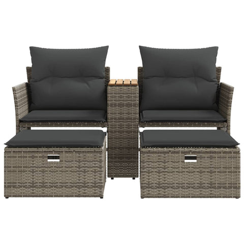 vidaXL Gartensofa 2-Sitzer mit Hockern Grau Poly Rattan