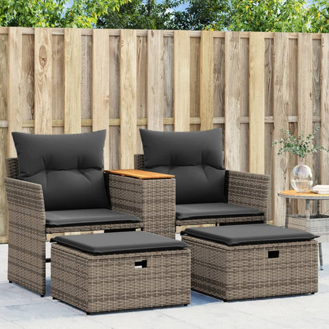 vidaXL Gartensofa 2-Sitzer mit Hockern Grau Poly Rattan