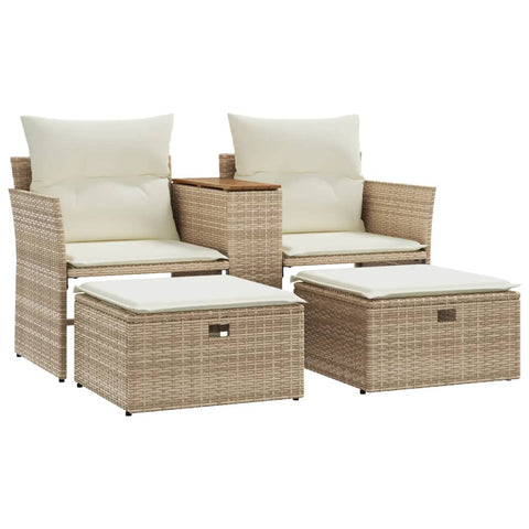 vidaXL Gartensofa 2-Sitzer mit Hockern Beige Poly Rattan