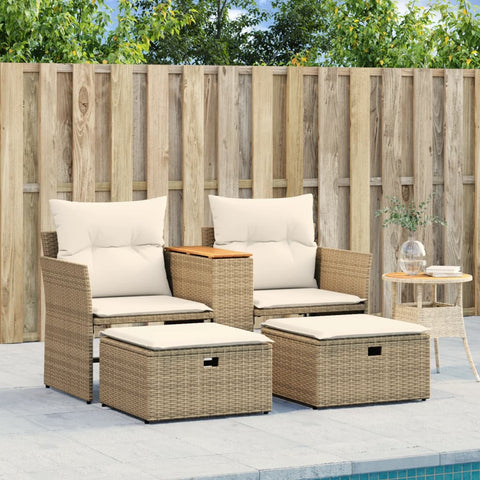 vidaXL Gartensofa 2-Sitzer mit Hockern Beige Poly Rattan