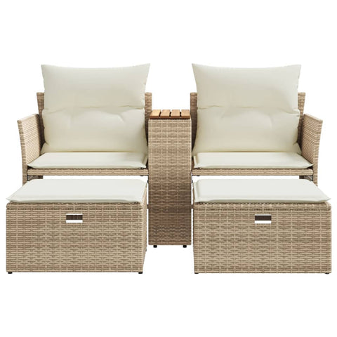 vidaXL Gartensofa 2-Sitzer mit Hockern Beige Poly Rattan