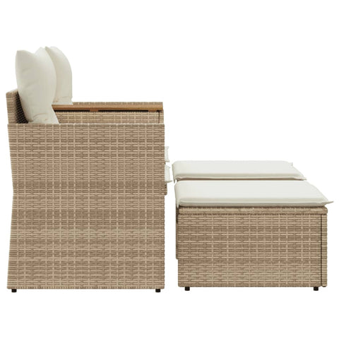 vidaXL Gartensofa 2-Sitzer mit Hockern Beige Poly Rattan