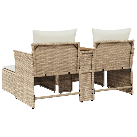 vidaXL Gartensofa 2-Sitzer mit Hockern Beige Poly Rattan