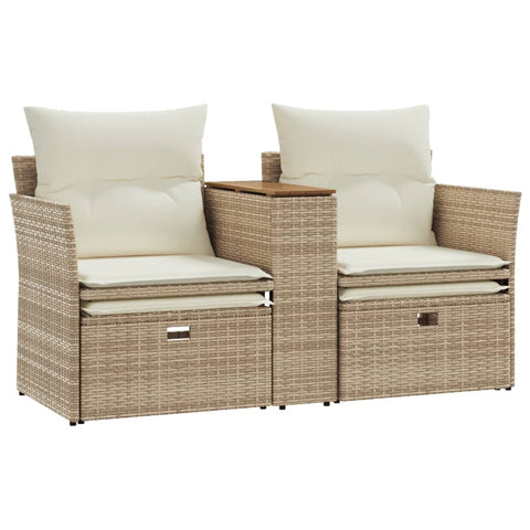 vidaXL Gartensofa 2-Sitzer mit Hockern Beige Poly Rattan