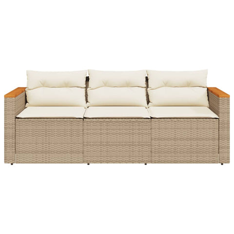 Gartensofa mit Kissen 3-Sitzer Beige Poly Rattan