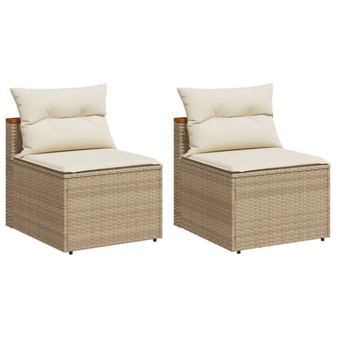 Gartensofas ohne Armlehnen mit Kissen 2 Stk. Beige Poly Rattan