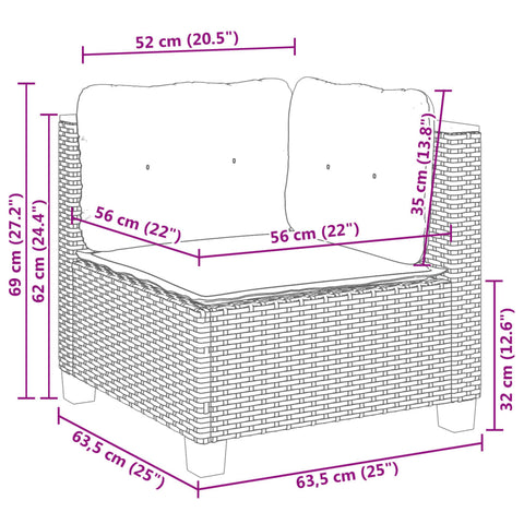 vidaXL Garten-Ecksofa mit Kissen Grau Poly Rattan