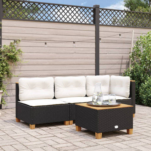 Gartensofa ohne Armlehnen mit Kissen Schwarz Poly Rattan