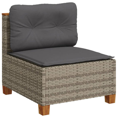 vidaXL Gartensofa ohne Armlehnen mit Kissen Grau Poly Rattan