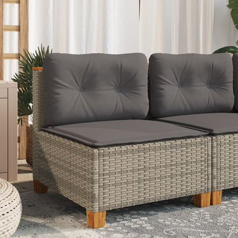 vidaXL Gartensofa ohne Armlehnen mit Kissen Grau Poly Rattan