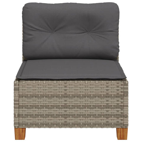 vidaXL Gartensofa ohne Armlehnen mit Kissen Grau Poly Rattan