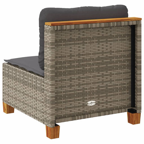 vidaXL Gartensofa ohne Armlehnen mit Kissen Grau Poly Rattan