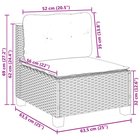 vidaXL Gartensofa ohne Armlehnen mit Kissen Grau Poly Rattan