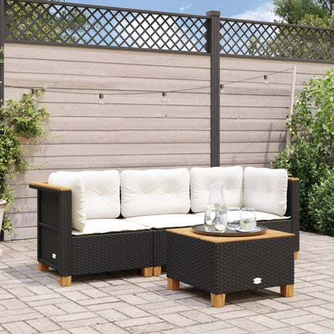 Gartensofa mit Kissen 3-Sitzer Schwarz Poly Rattan